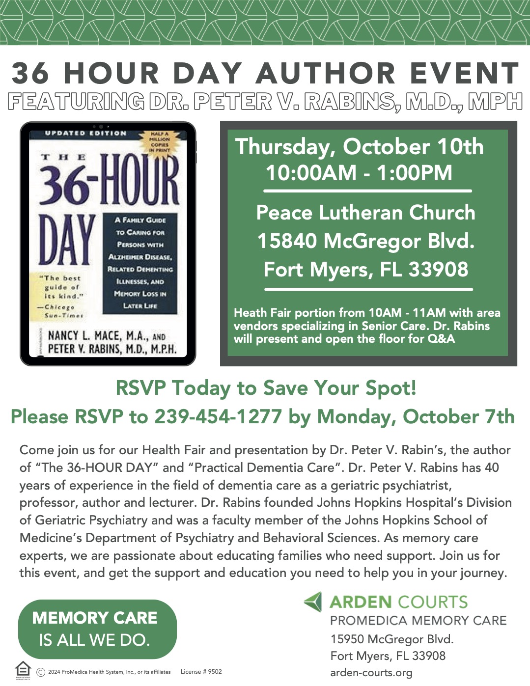 36 Hour Day Author Event Featuring Dr. Peter V. Rabins, M.D.